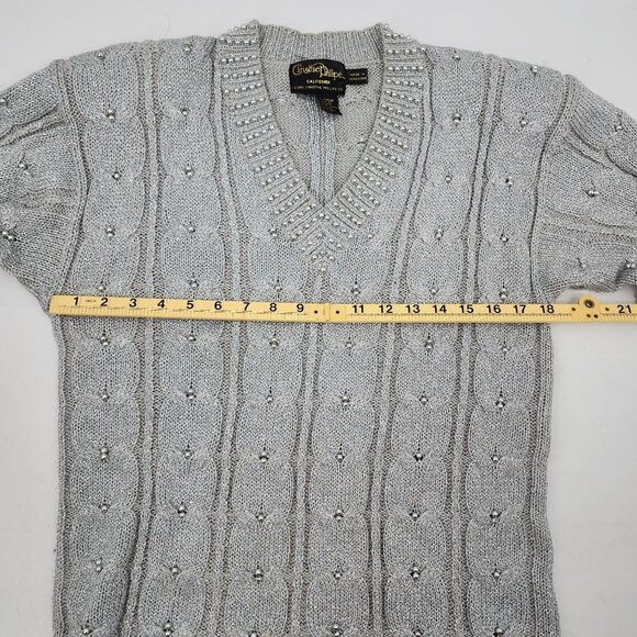 Vintage Christine Phillipe Silver Beaded Sweater With Sparkle & Shoulder Pads - Picture 6 of 8